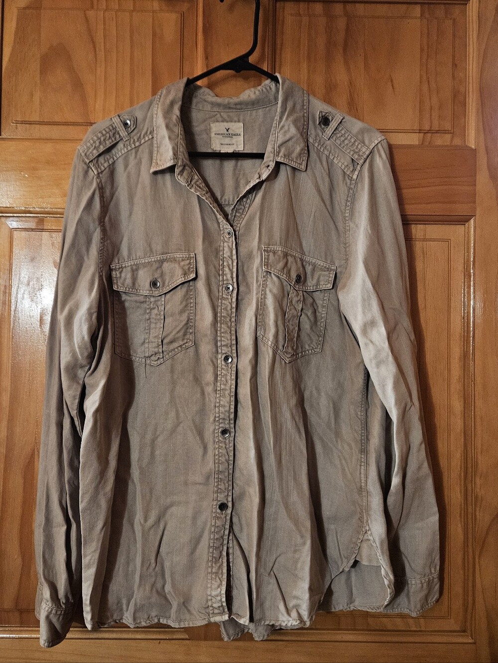 American Eagle Outfitters Gray Button-Down Utility Shirt